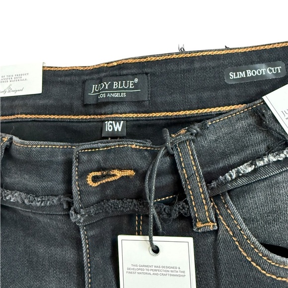 Judy Blue Size 16W Black distressed Slim Boot Cut Frayed Hem Zipper NWT - Picture 10 of 10